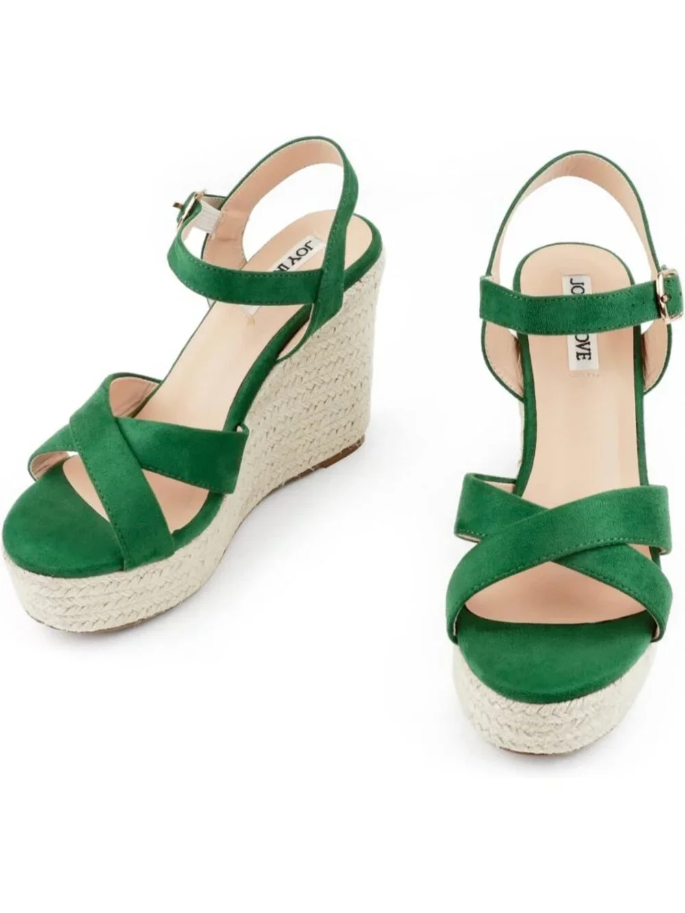 Women's Green Espadrille Wedge Sandals Platform Ankle Strap Open Toe Heels